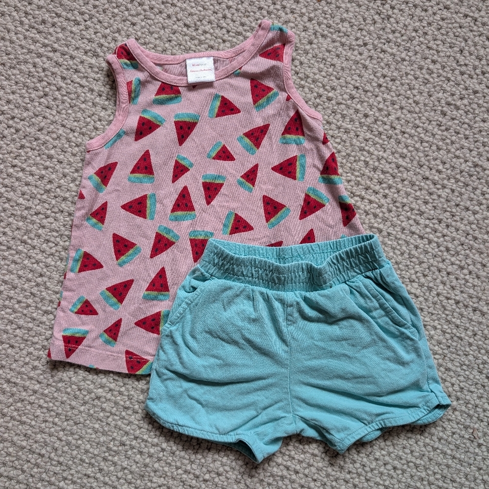 Hanna Andersson Pink Watermelon Tank Top And Teal Shorts Set